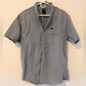 RVCA Men's XL SlimFit Short Sleeve Button Down Shirt Gray Blue Plaid Lightweight